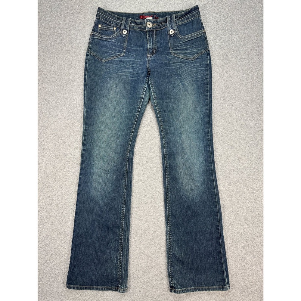 Illegal Jeans Women's 11 Blue Dark Wash Bootcut Embroidered Pockets Y2K Style
